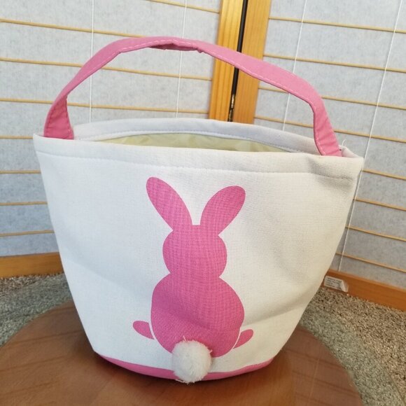 Lined Canvas Tote Pink Bunny Tail Bag NWOT - Picture 1 of 6